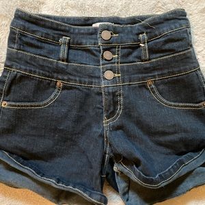 High waist, stretch jean shorts